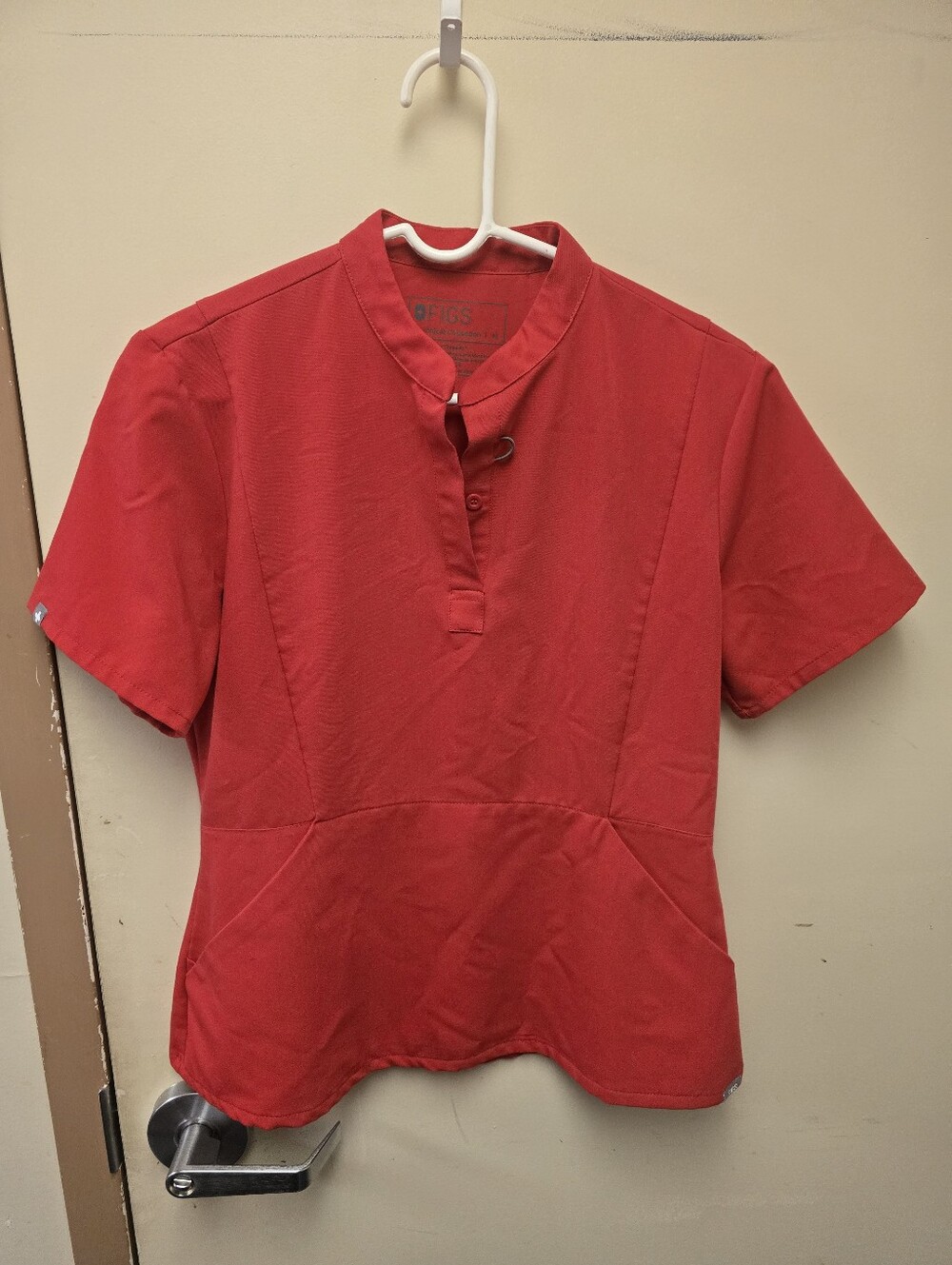 FIGS Red Short-Sleeve Mandarin Collar Scrub Top
